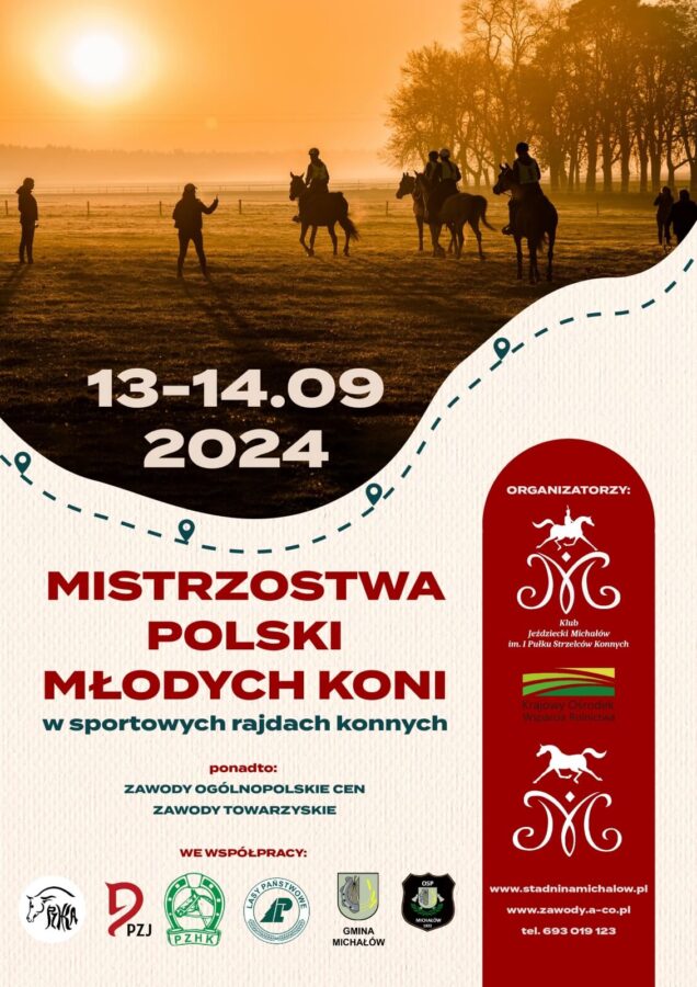 Plakat MPMK 2024 w sportowych rajdach konnych